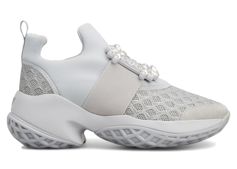 Pre-owned Roger Vivier Viv' Run Fabric Crystal Buckle (women's) Sneakers In Grey