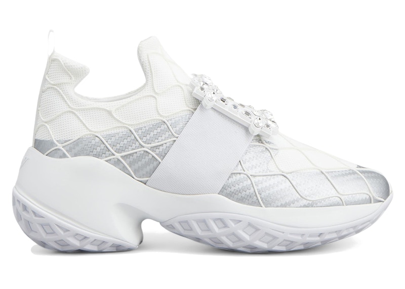 Pre-owned Roger Vivier Viv' Run Fabric Crystal Buckle (women's) Sneakers In Silver