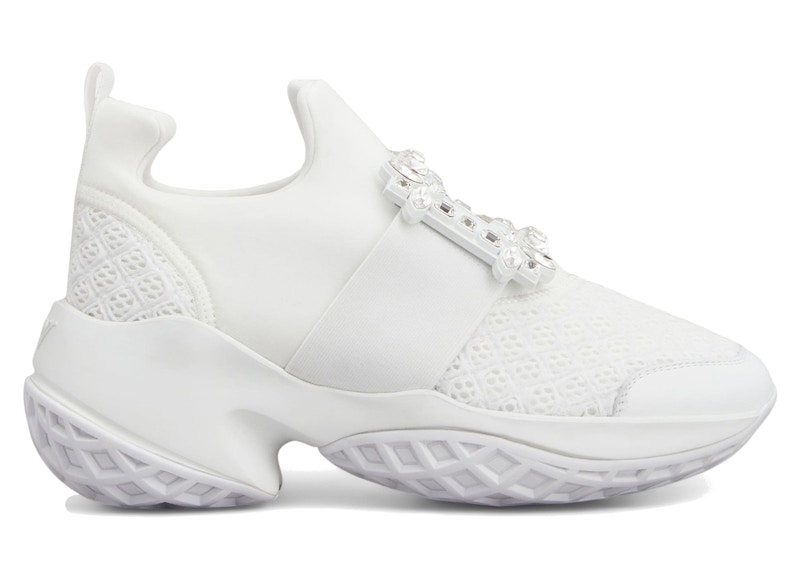 Pre-owned Roger Vivier Viv' Run Fabric Crystal Buckle (women's) Sneakers In White