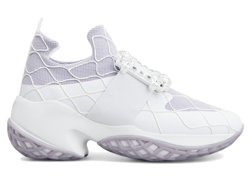 Pre-owned Roger Vivier Viv' Run Fabric Crystal Buckle (women's) Sneakers In White/purple