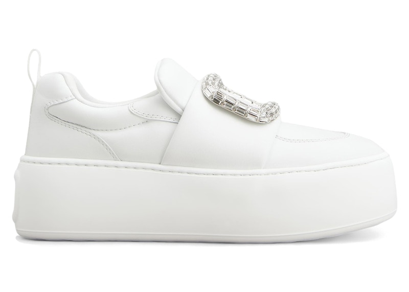 Pre-owned Roger Vivier Viv' Up Crystal Buckle (women's) Sneakers In White