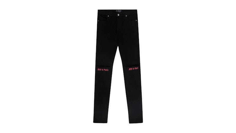 Pre-owned Rta Men's Bryant Rest In Peace Jean In Black/red In Multi