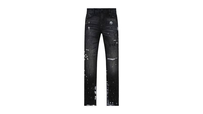 Pre-owned Rta Men's Clayton Distressed Charcoal Paint Jean In Black