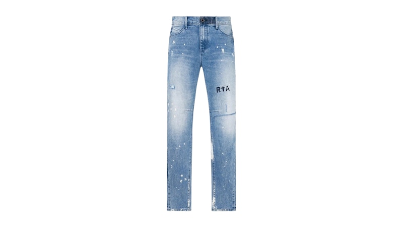 Pre-owned Rta Men's  Clayton Jean In Distressed White Paint/blue