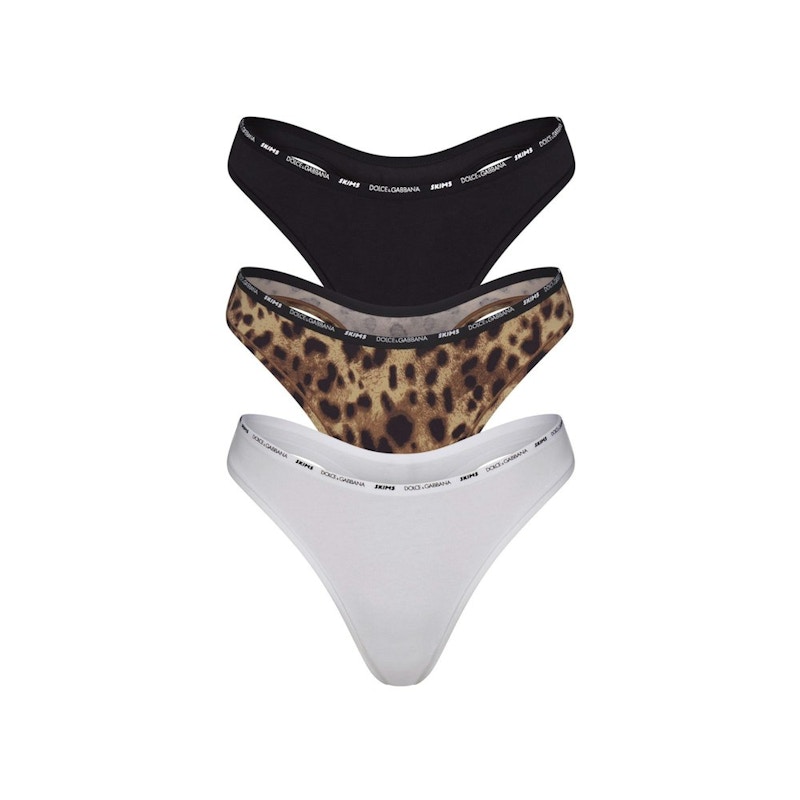Pre-owned Skims Women's X Dolce&gabbana Cotton Jersey Dipped Thong (3pack) In Leopard