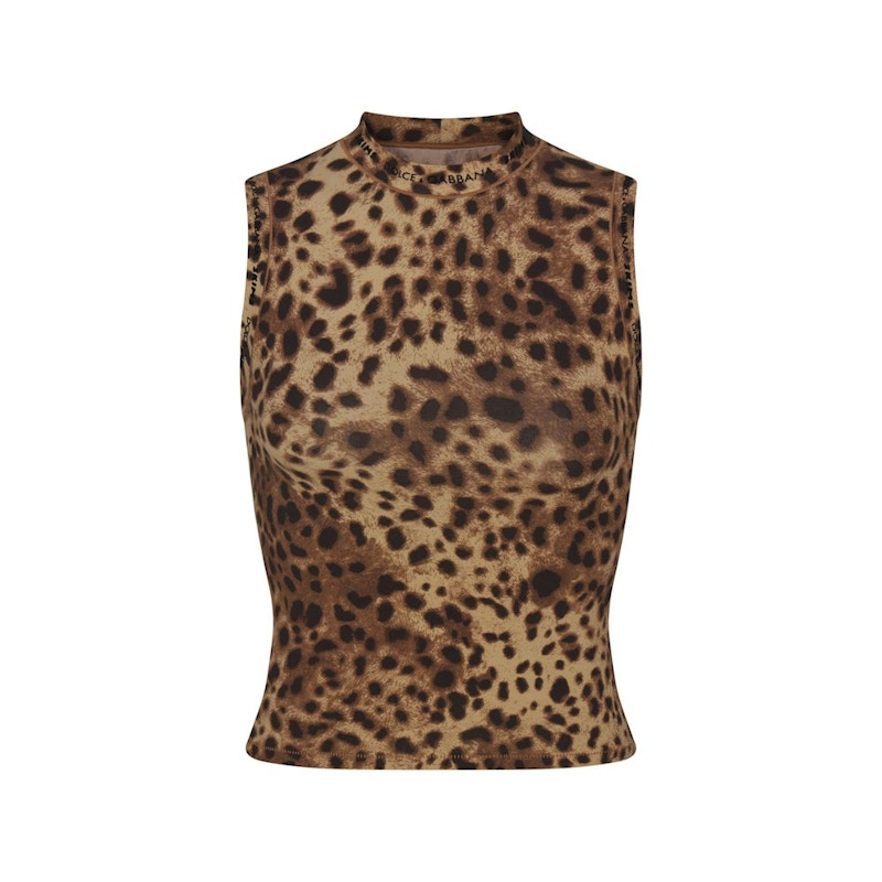 Pre-owned Skims Women's X Dolce&gabbana Cotton Jersey Mock Neck Tank In Leopard