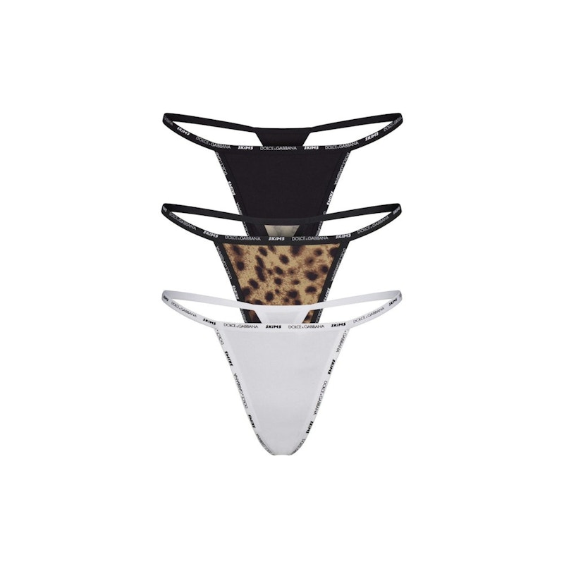 Pre-owned Skims Women's X Dolce&gabbana Cotton Jersey Tstring Thong (3pack) In Leopard