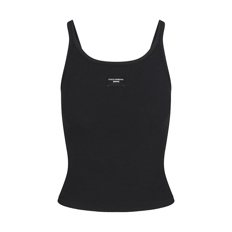 Pre-owned Skims Women's X Dolce&gabbana Cotton Rib Scoop Tank In Onyx In Black