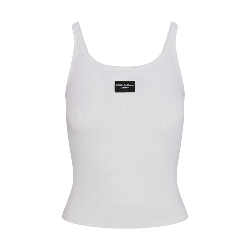Pre-owned Skims Women's  X Dolce&gabbana Cotton Rib Scoop Tank In Snow In White