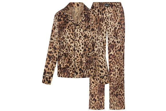 SKIMS x Dolce&Gabbana Juego de Dormir de Manga Larga de Seda Leopardo