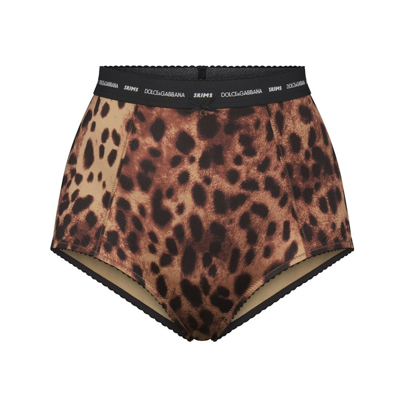 Pre-owned Skims Women's X Dolce&gabbana Stretch Satin Highwaisted Brief In Leopard