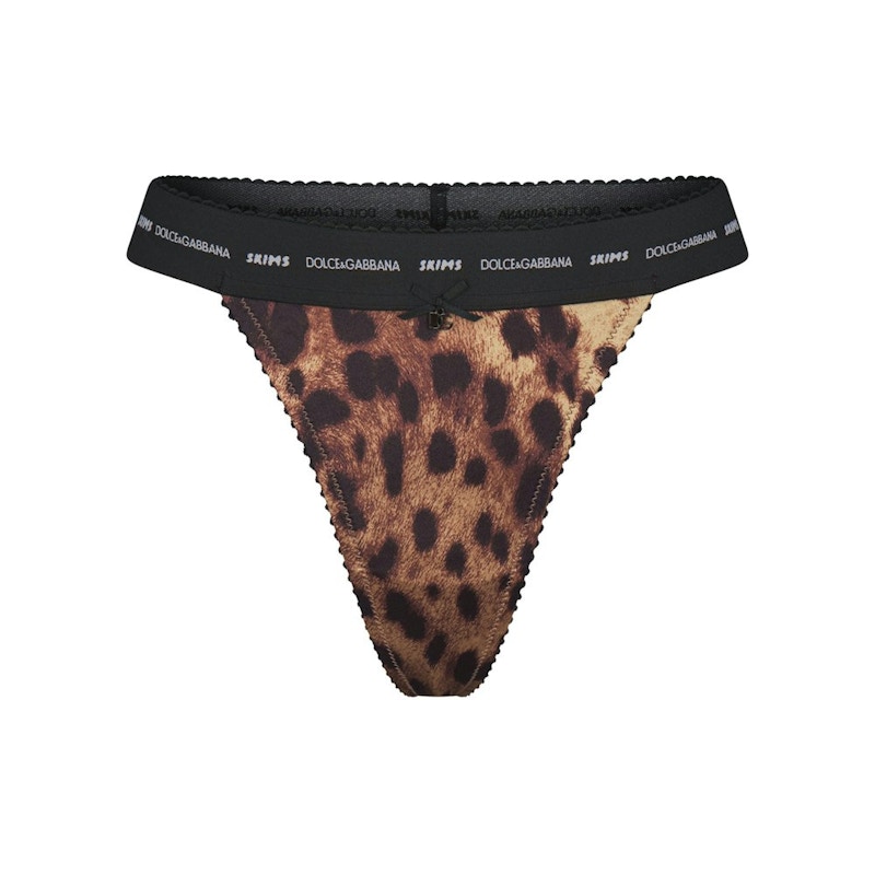 Pre-owned Skims Women's  X Dolce&gabbana Stretch Satin Thong In Leopard