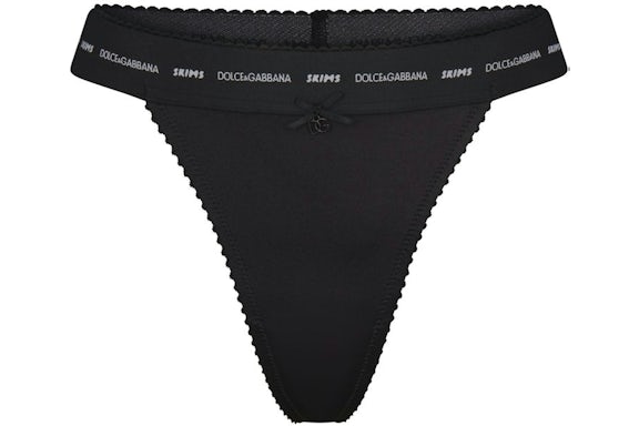 SKIMS x Dolce&Gabbana Stretch Satin Thong Onyx