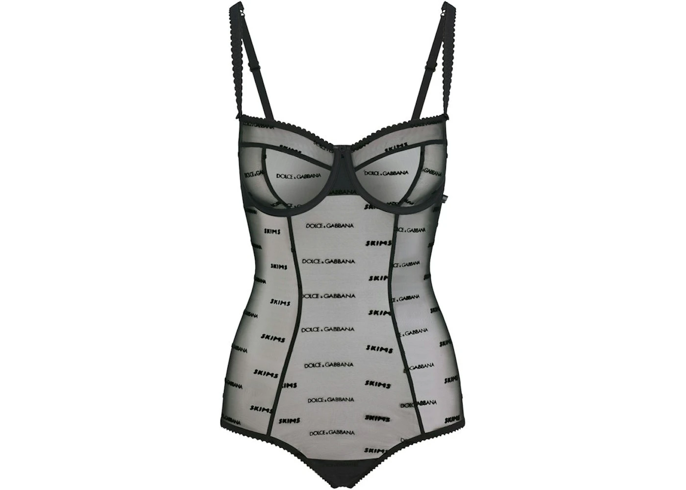 SKIMS x Dolce&Gabbana Ultra Fine Mesh Logo Brief Bodysuit Onyx