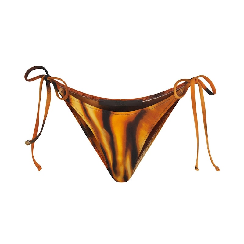 Pre-owned Skims Women's  X Roberto Cavalli Dipped Tie Bikini Bottom In Tiger Face Print In Animal Print