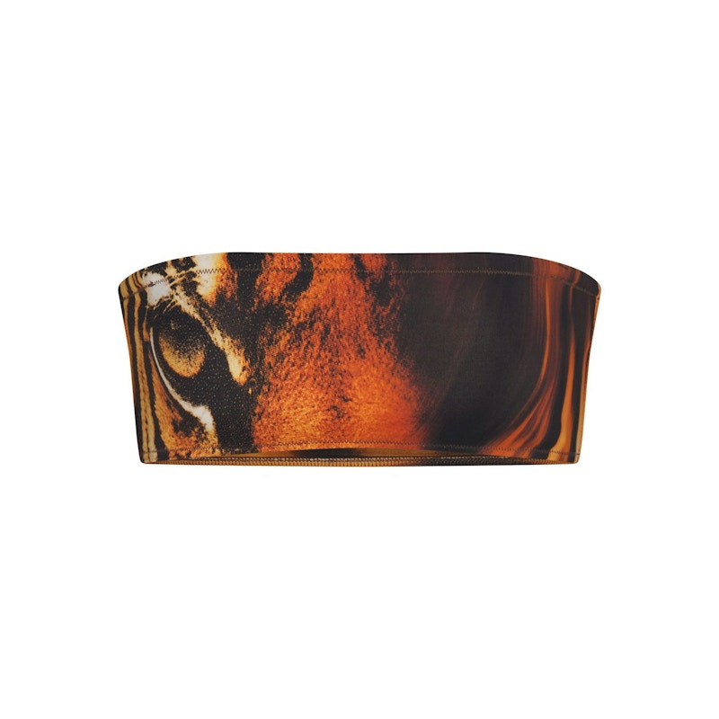 Pre-owned Skims Women's  X Roberto Cavalli Micro Bandeau Bikini Top In Tiger Face Print In Animal Print