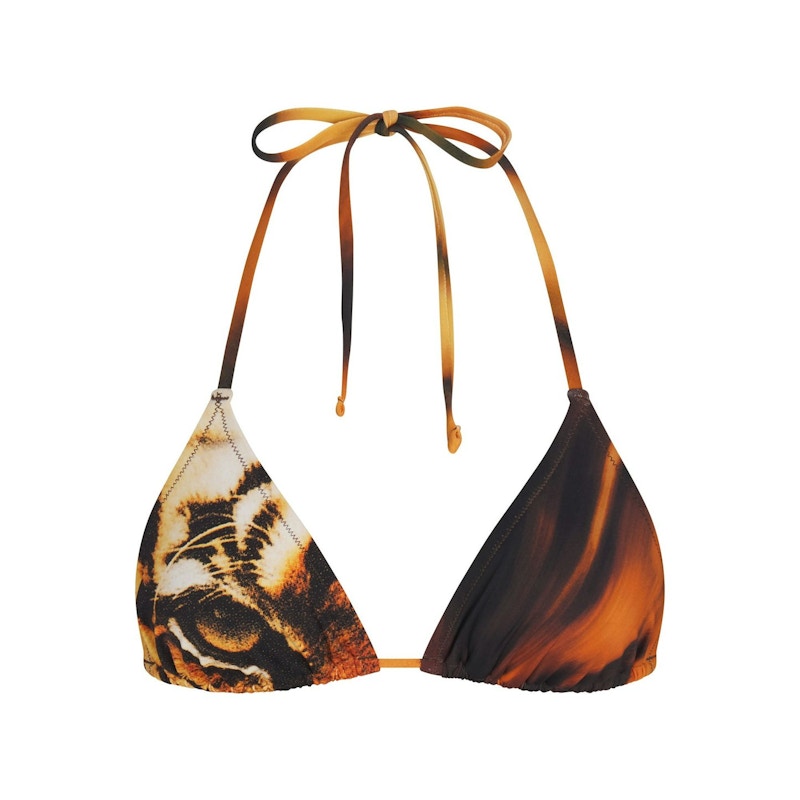 Pre-owned Skims Women's  X Roberto Cavalli Triangle Bikini Top In Tiger Face Print In Animal Print