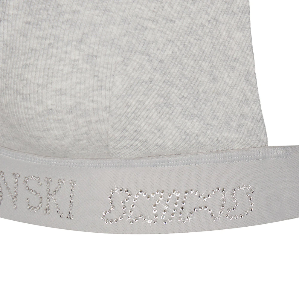 Skims Plunge Brand-embroidered Stretch-cotton Bra In Light Heather Grey
