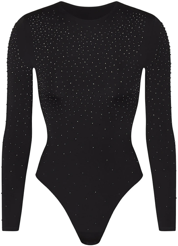 SKIMS Swarovski x Jelly Sheer Crystal Long Sleeve Crewneck Bodysuit XS  Cocoa NWT - $337 New With Tags - From Lalaboo