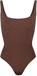SKIMS x Swarovski Jelly Sheer Long Sleeve Crew Neck Bodysuit Cocoa - FW23 -  US