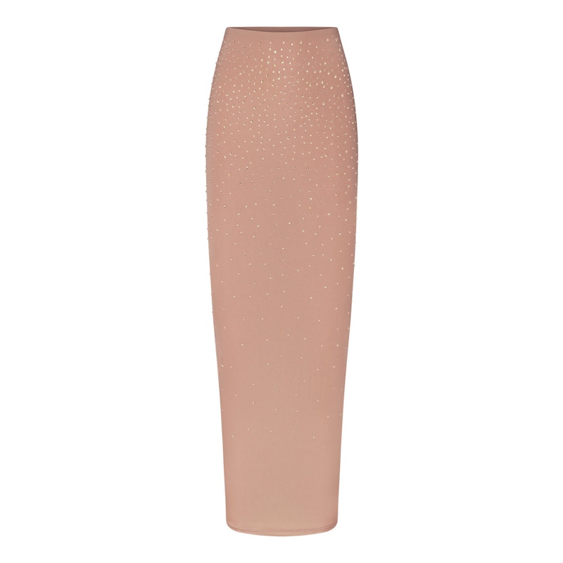 Pre-owned Skims Women's X Swarovski Jelly Sheer Tube Skirt In Sienna In Brown