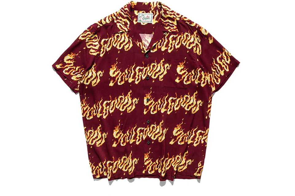 SOULGOODS Fire Logo Hawaiian Shirt Burgundy