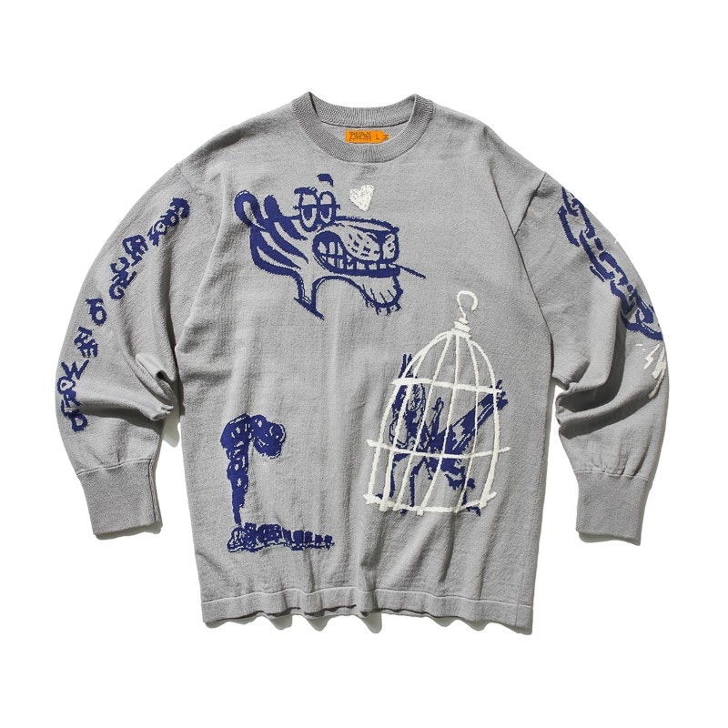 SOULGOODS Hand Painted Knit Sweater Grey - US