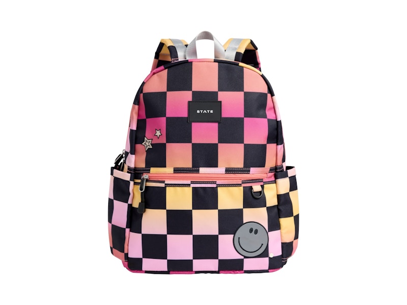 STATE Kane Double Pocket Backpack Metallic Pink Checkerboard