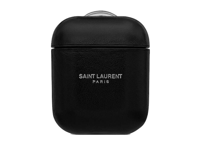 Saint Laurent AirPods Case Smooth Leather Natural Black Grey in