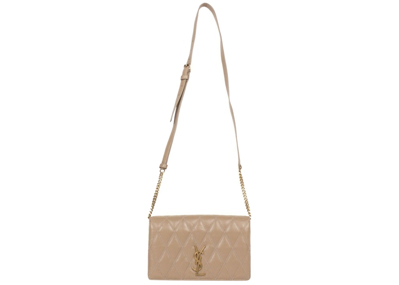 Saint Laurent Angie Diamond Quilted Beige in Leather with Gold