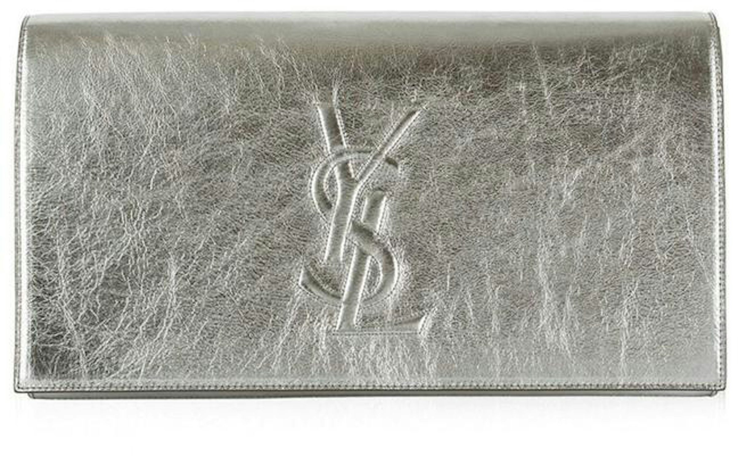 Saint Laurent Belle de Jour Clutch Metallic in Leather with Silver-tone - US