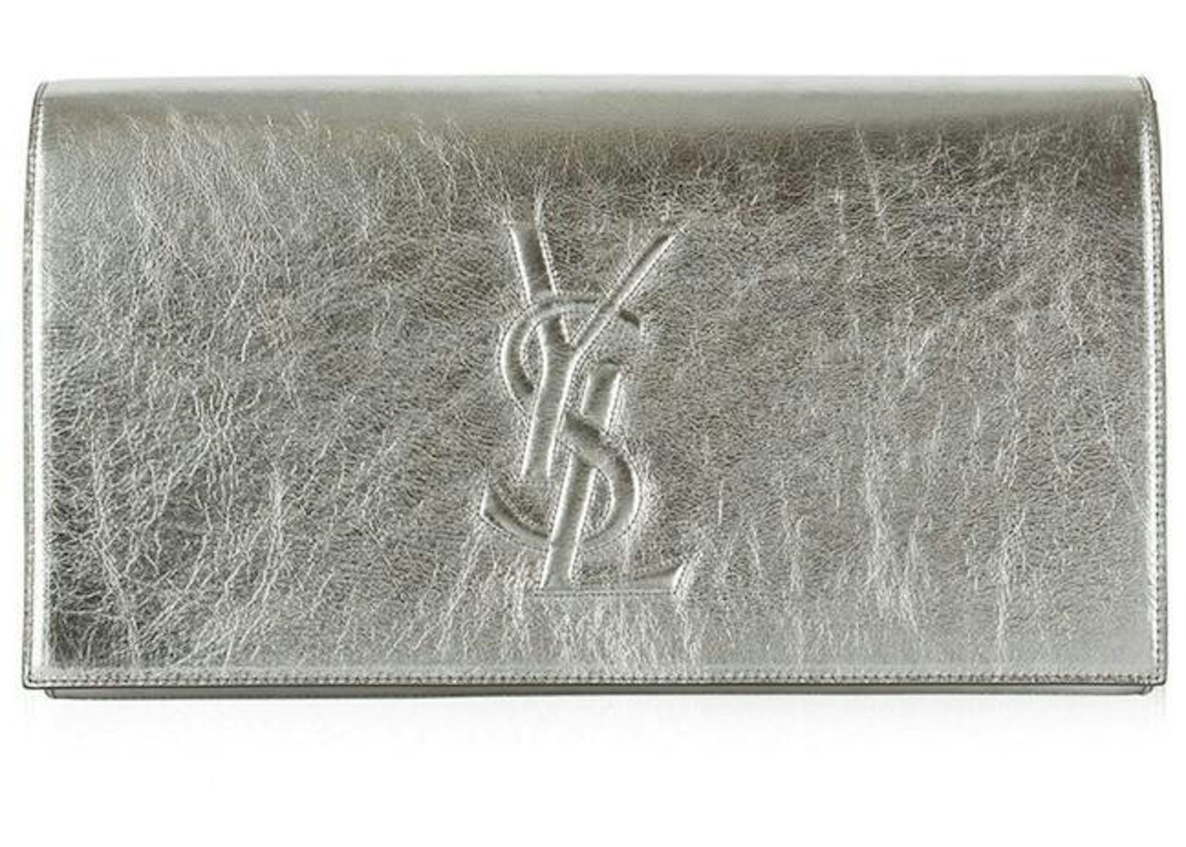 Saint Laurent Belle de Jour Clutch Metallic in Leather with Silver-tone - US