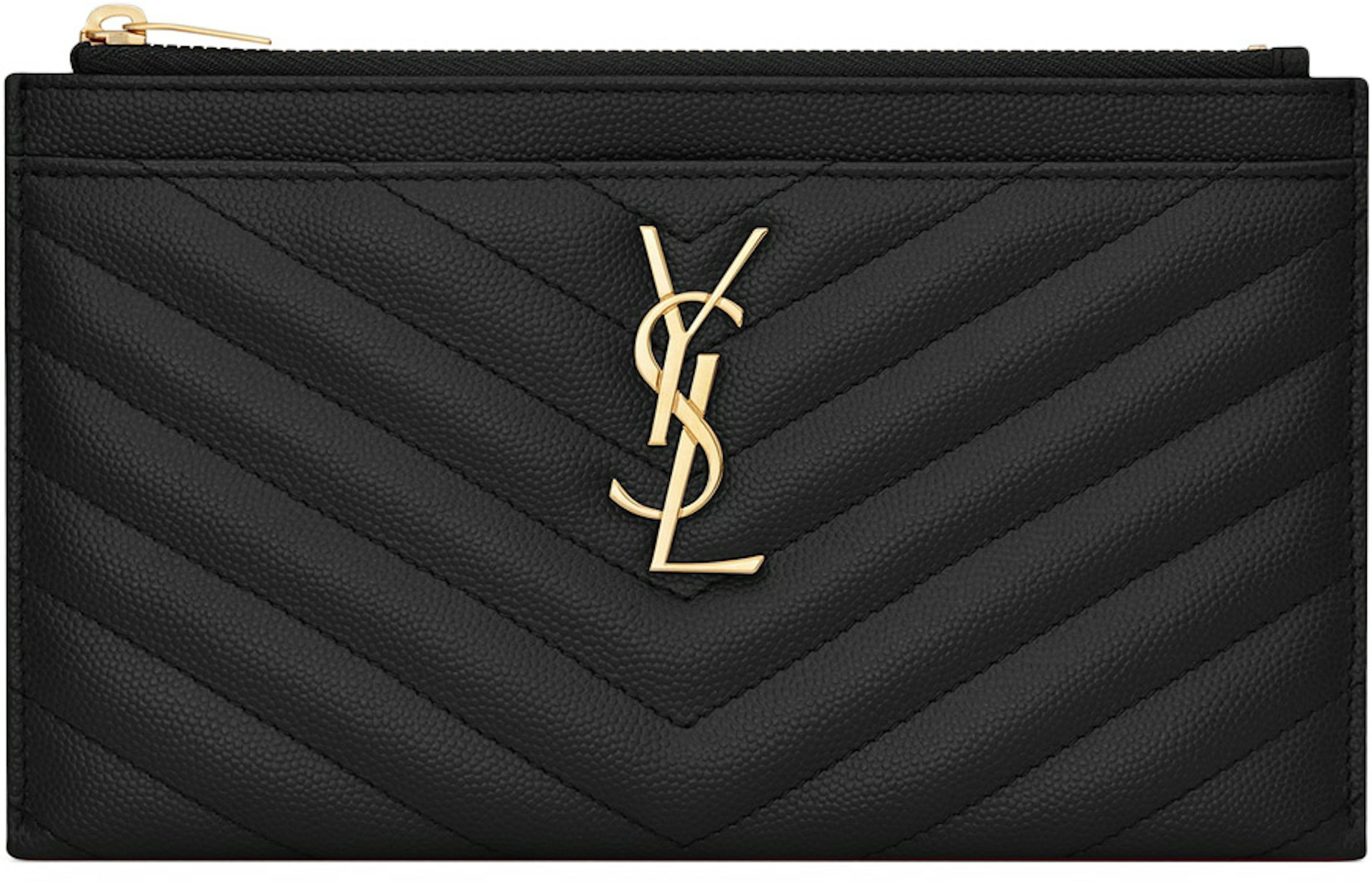 Saint Laurent Bill Pouch Grain de Poudre Quilted Black in Embossed Calfskin  with Gold-tone - US
