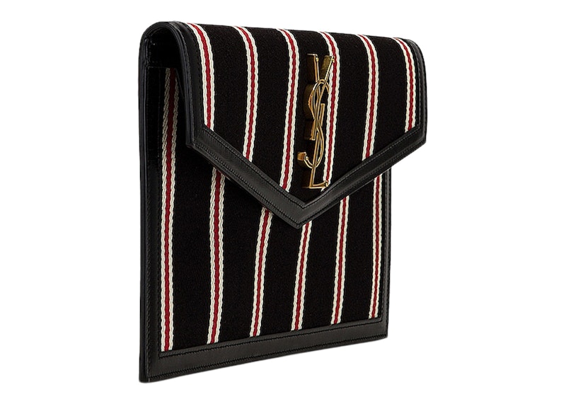 Saint Laurent Black Uptown Striped Pouch Black/Red/White
