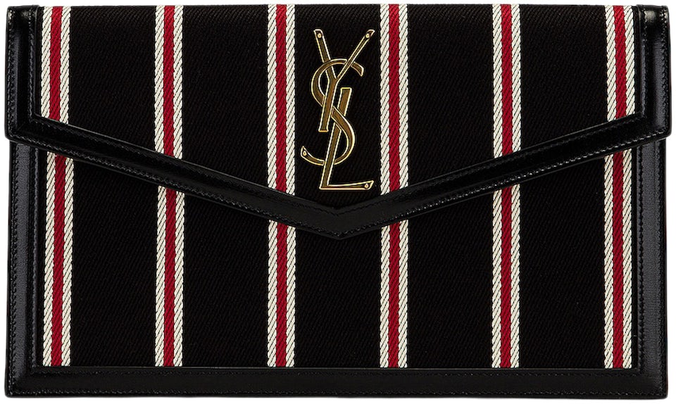 White Uptown YSL-monogram striped-canvas pouch, Saint Laurent