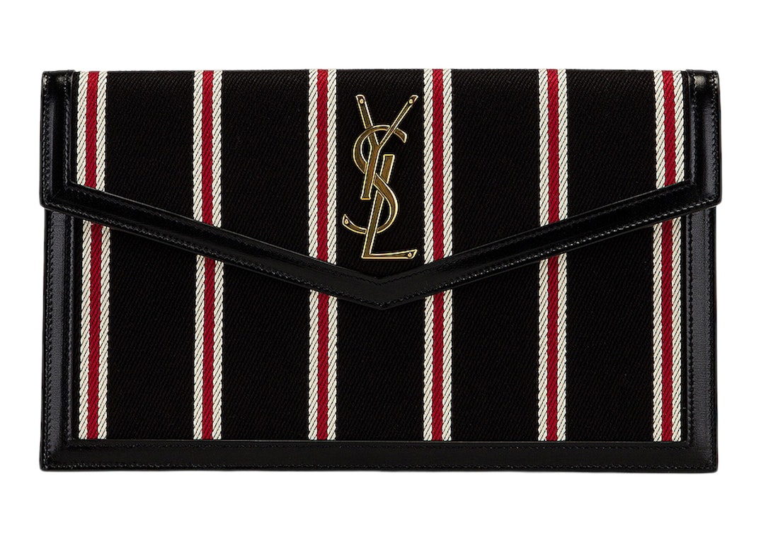 Pre-owned Saint Laurent Black Uptown Striped Pouch Black/red/white