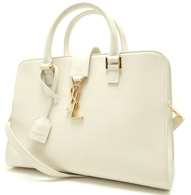 Saint Laurent Cabas Satchel White in Leather with Gold-tone - US