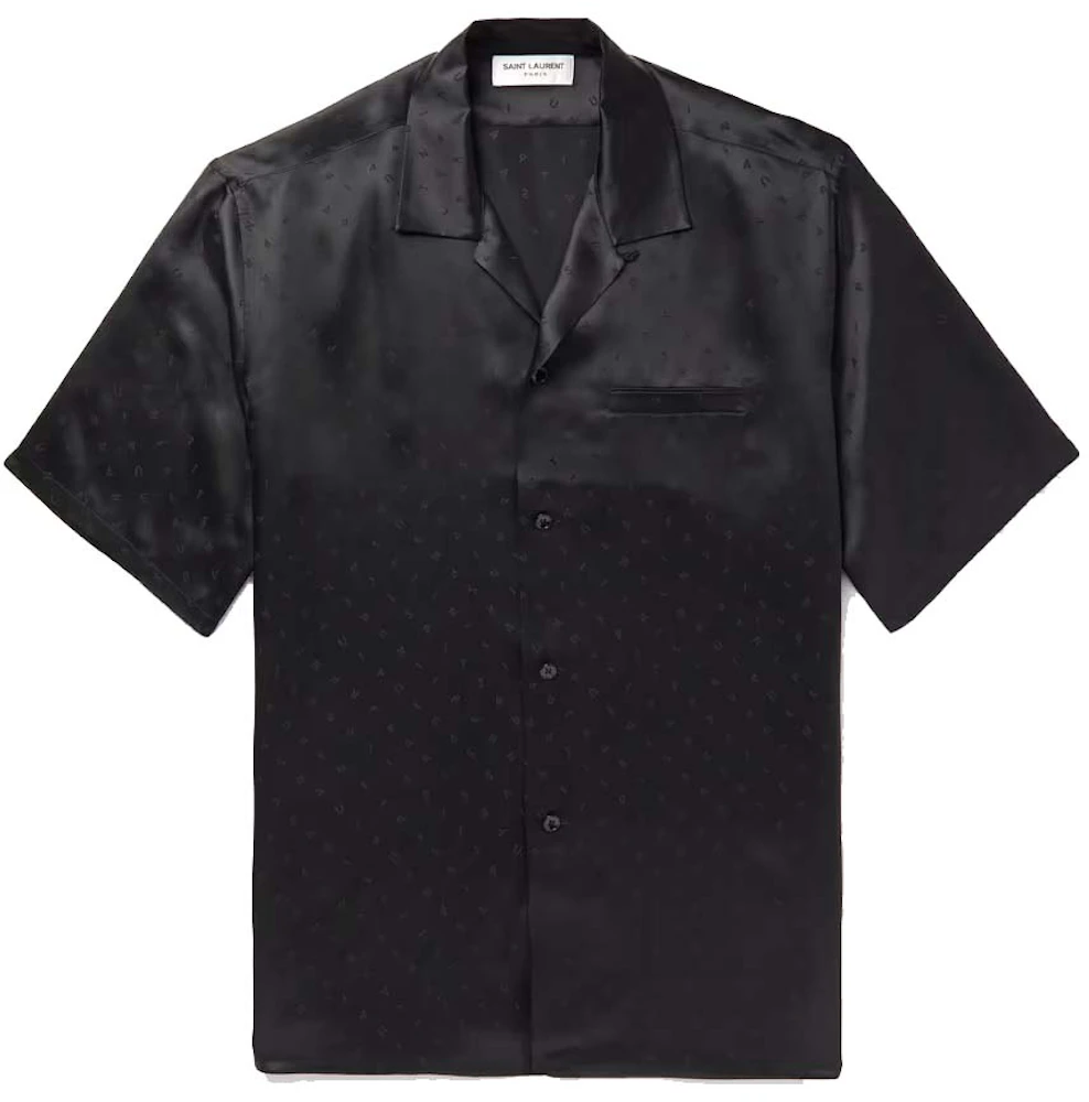 Saint Laurent Camp-Collar Silk-Satin Jacquard Shirt Black Men's - US