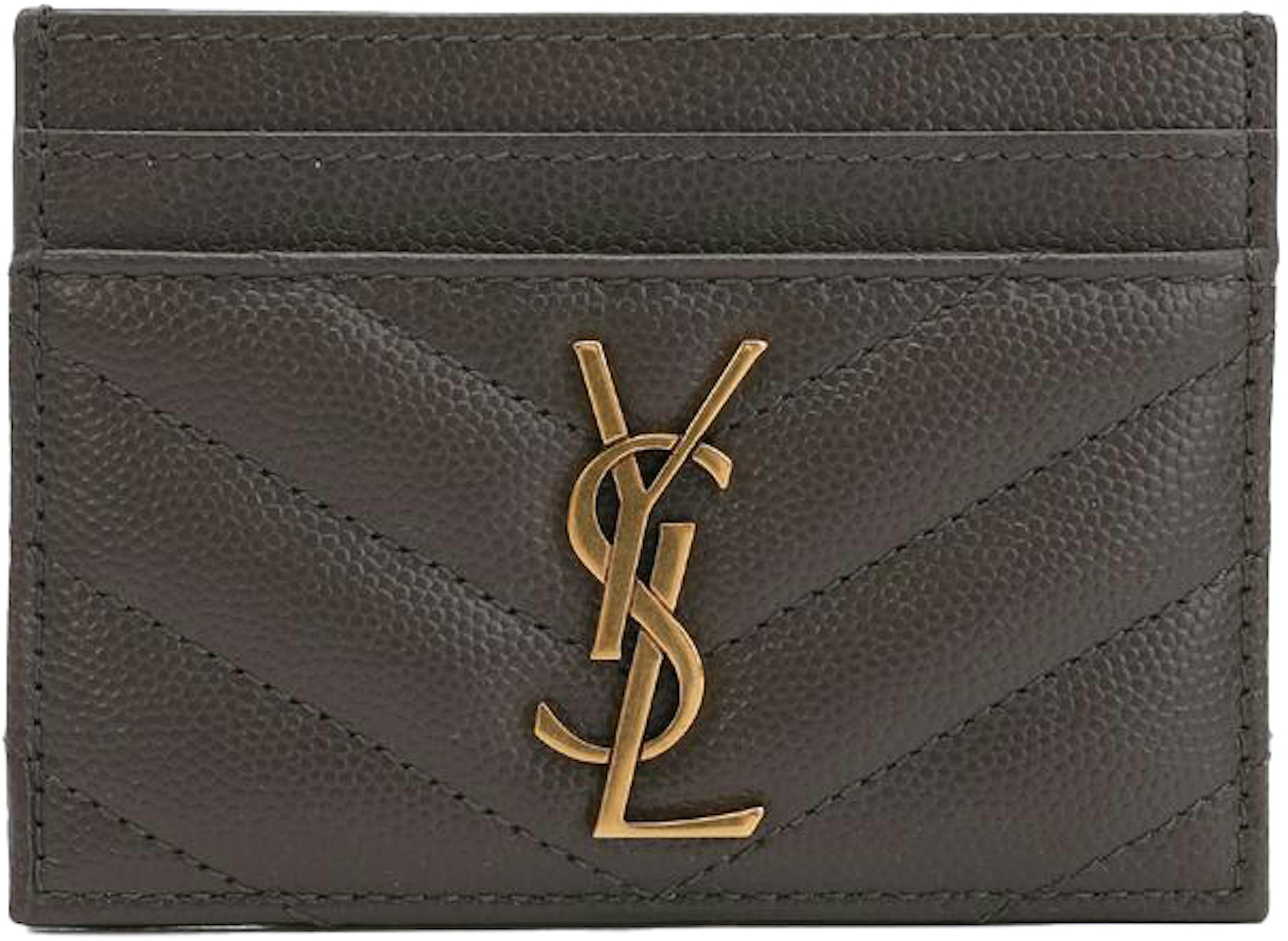 Saint Laurent YSL Monogram Grain de Poudre Leather Card Case, Golden  Hardware