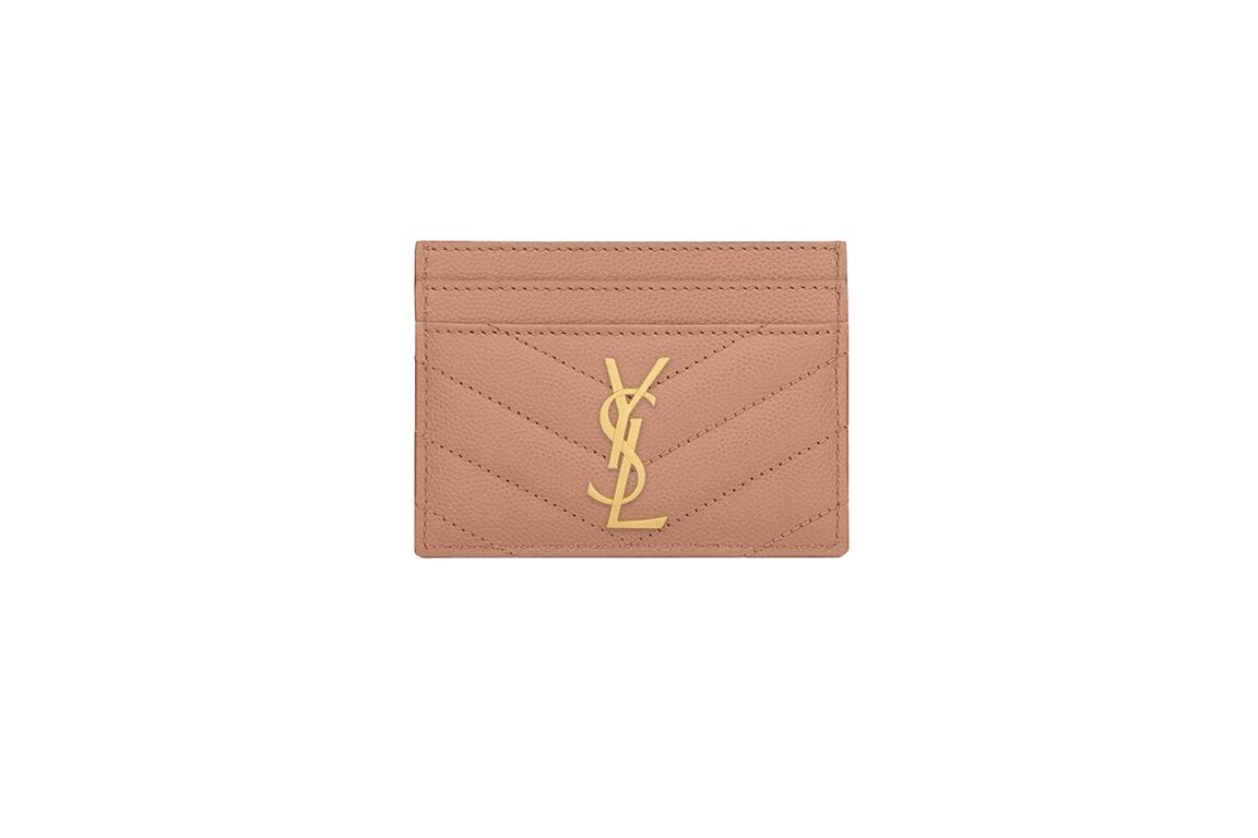 Pre-owned Saint Laurent Card Holder Monogram Quilted Textured Leather Vintage Peach