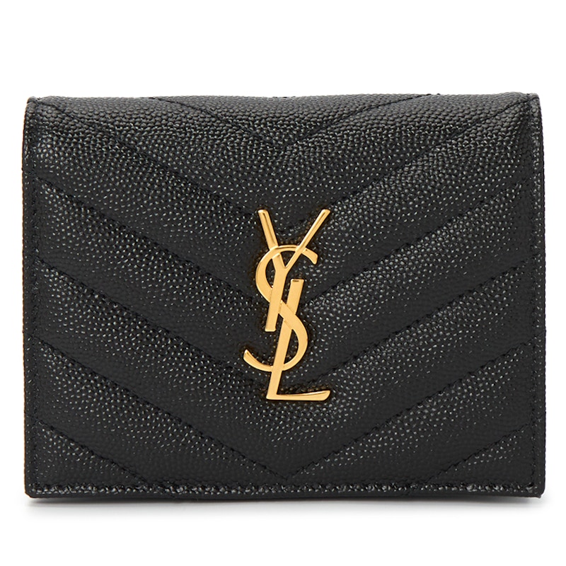 Pre-owned Saint Laurent Women's Cassandra Matelasse Card Holder In Black