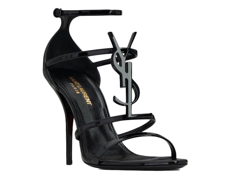 Saint Laurent Cassandra Sandal Heels Black Patent Leather