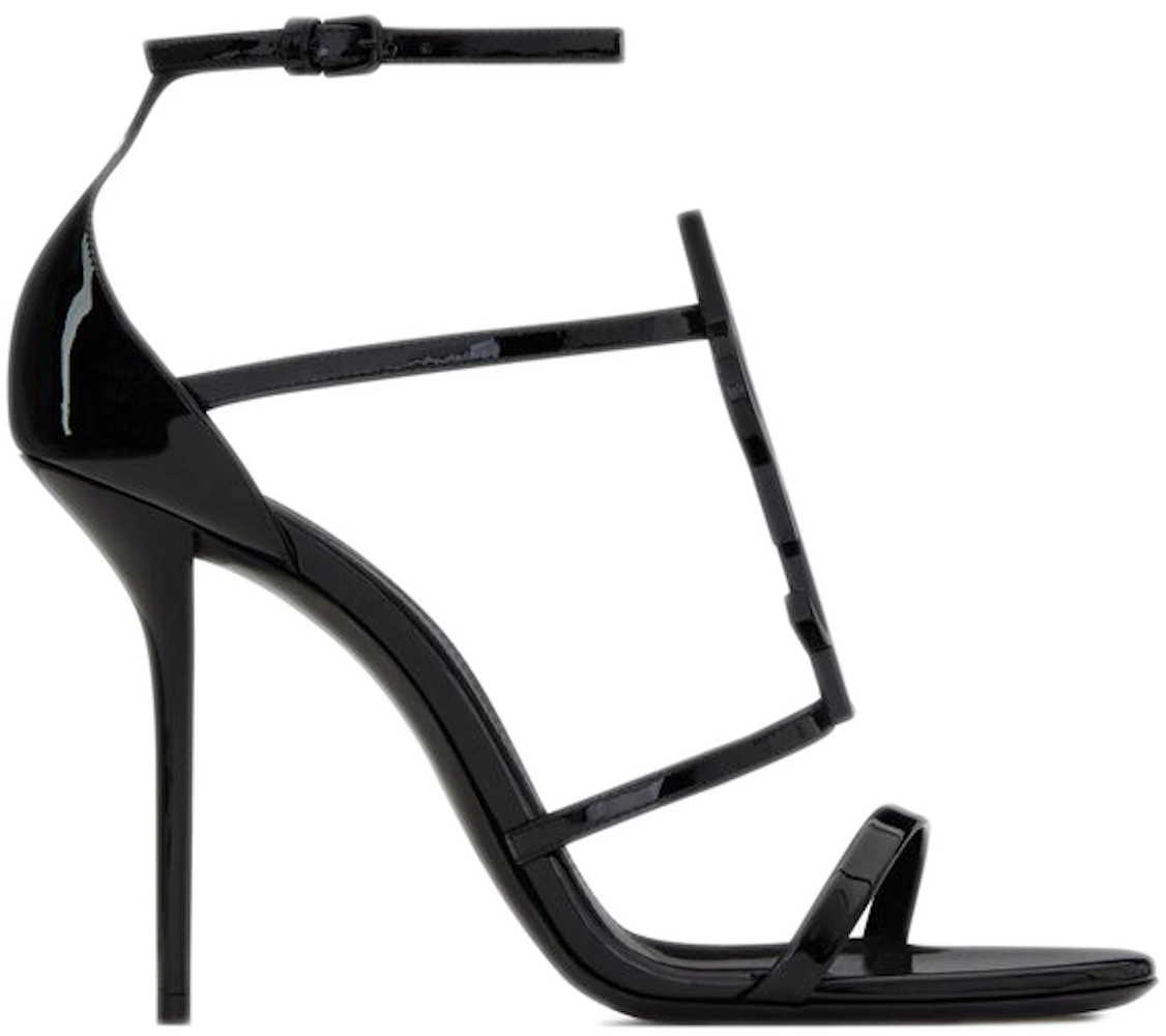 Saint Laurent Cassandra Sandal Heels Black Patent Leather ...
