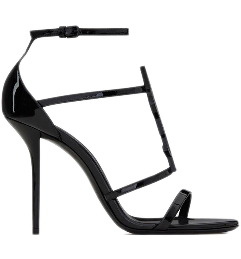 Saint Laurent Cassandra Sandal Heels Black Patent Leather