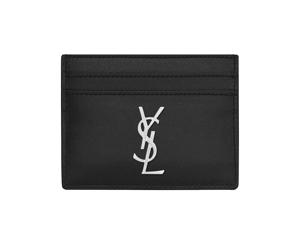 Pre-owned Saint Laurent Cassandre (5 Card Slot) Card Case Silver Logo Black