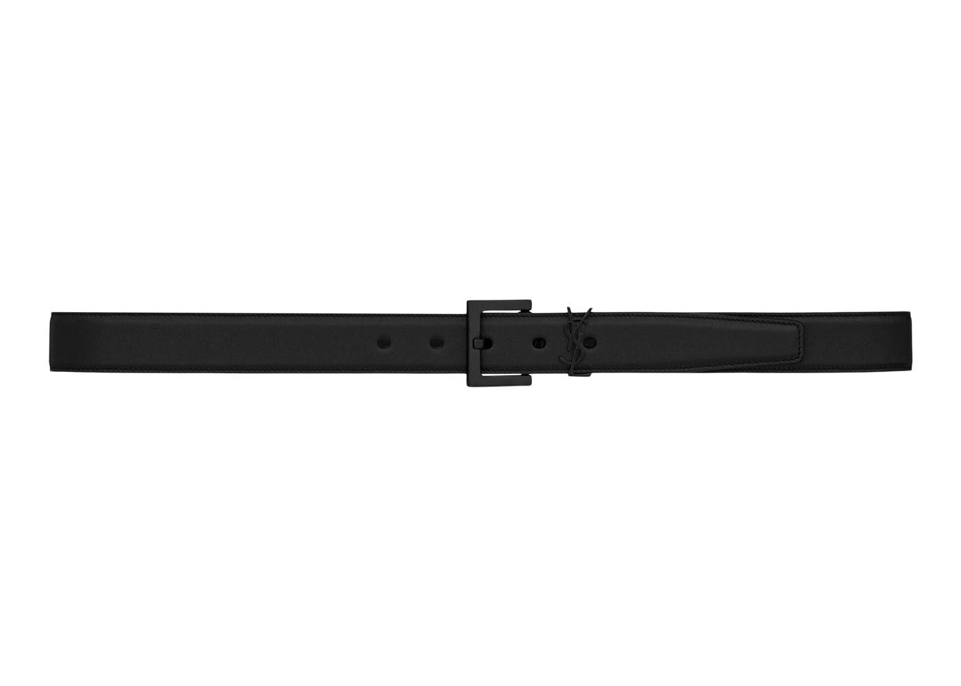 Saint Laurent Cassandre Thin Belt with Square Buckle in Grained Leather Black