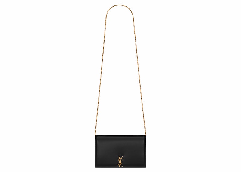 Pre-owned Saint Laurent Women's  Cassandre Chain Wallet In Glossy Smooth Leather In Black