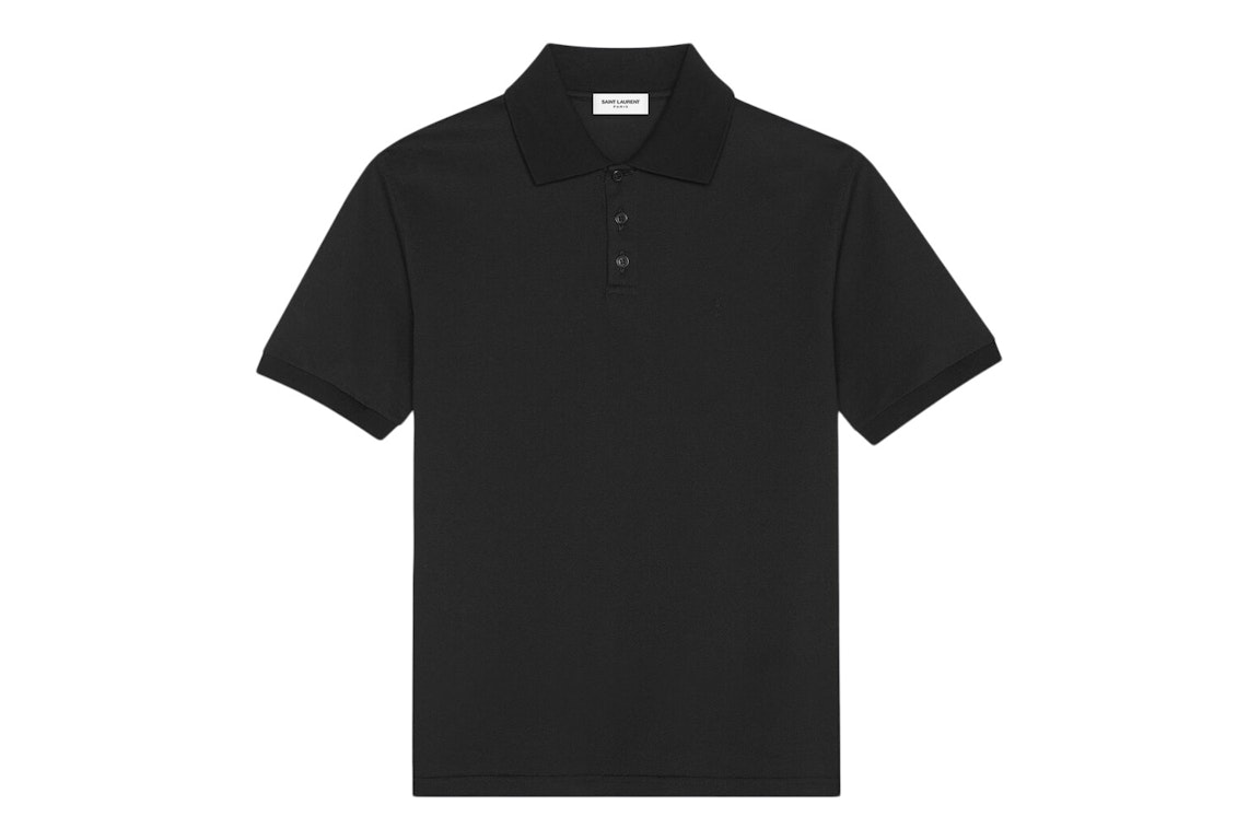Pre-owned Saint Laurent Cassandre Cotton Pique Polo Shirt Black