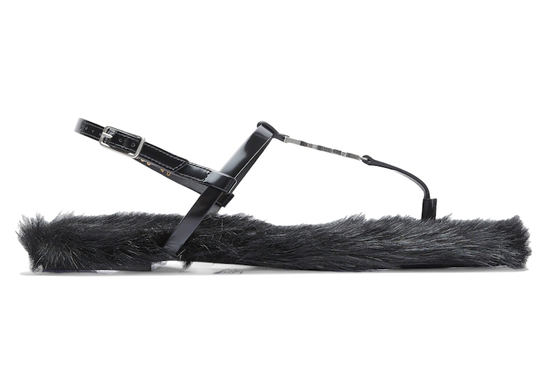 Pre-owned Saint Laurent Cassandre Fauxfur Lined Sandals (women's) Sneakers In Black