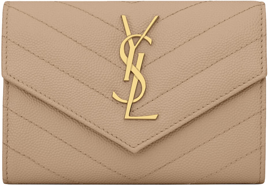 Saint Laurent Cassandre Grain De Poudre Envelope Wallet Small Dark Beige in  Matelasse Leather with Gold-tone - US
